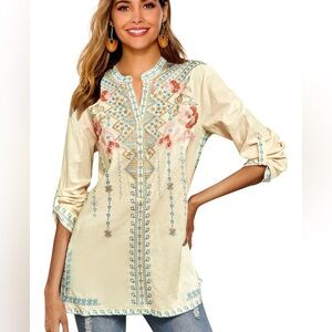 Floral Embroidered Boho Women's Tunic size Large